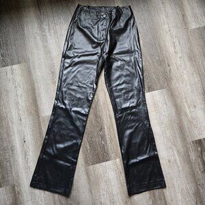 Vintage Vegan Leather Pants Black Womens 26x30 Y2K Pleather Mock Rock 90s Glam